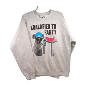 Riot Society Mens Sweatshirt L Koalafied to Party Crew Neck Gray LA Graphic